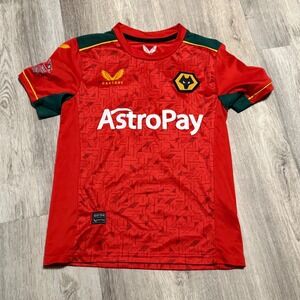 Castore Wolves Lobos FC Youth Soccer Jersey Red Green AstroPay Size 22 Kids